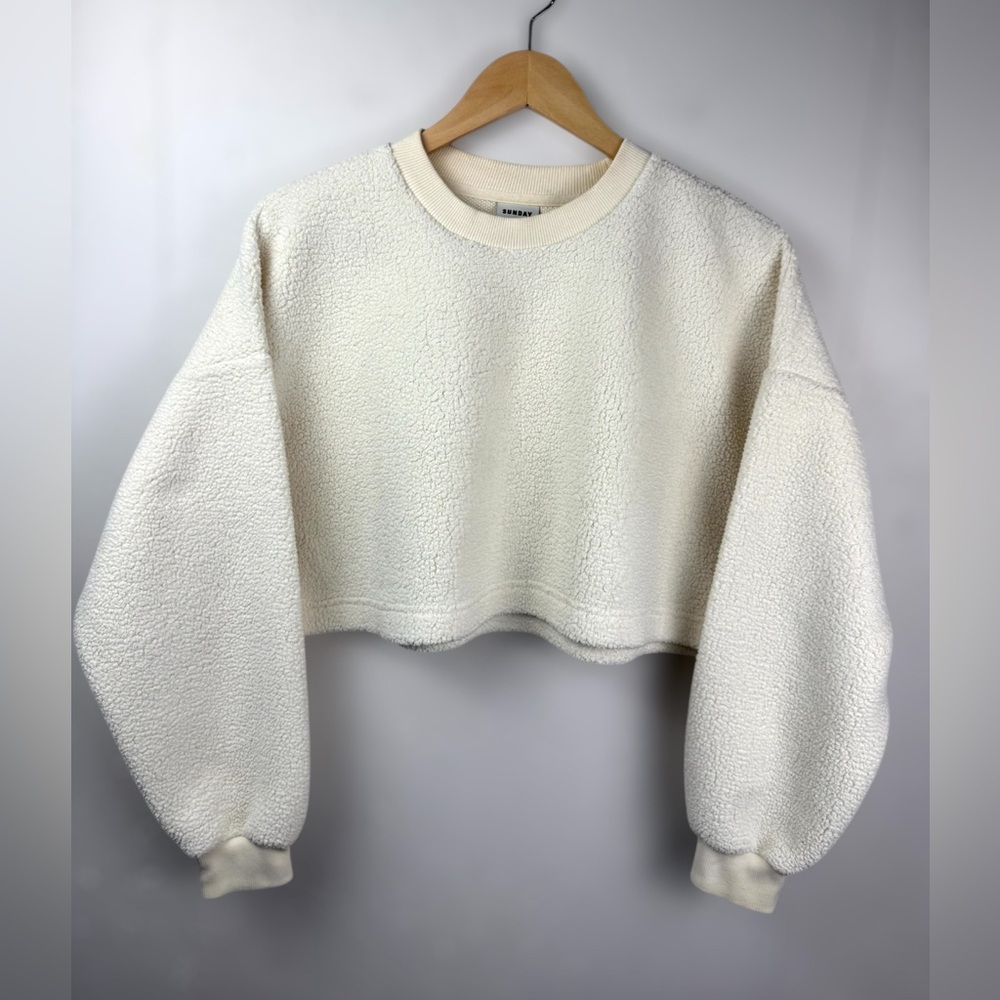 Aritzia Sunday Best Lupa Sweater Cropped Sherpa Crewneck Relaxed Fit Ivory‎ XS
